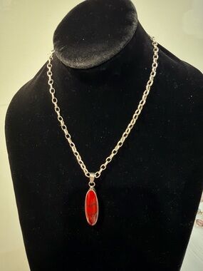 Red Oval Pendant Necklace - Women's Jewelry